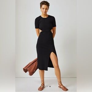 Bordeaux Cutout A-Line Midi Dress in Black